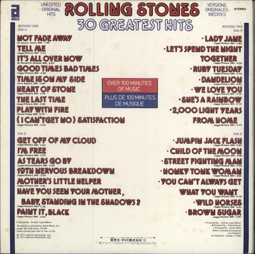 The Rolling Stones 30 Greatest Hits + Obi - EX 2-LP vinyl record set (Double LP Album) Japanese ROL2LGR786376