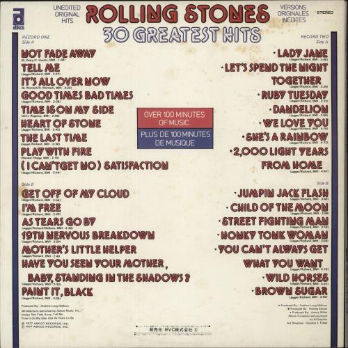 The Rolling Stones 30 Greatest Hits - White label + Obi 2-LP vinyl record set (Double LP Album) Japanese ROL2LGR133446