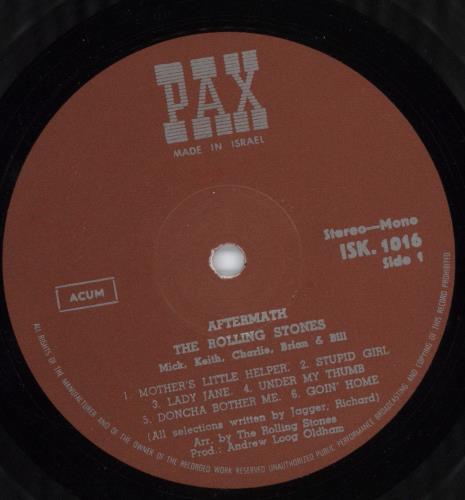 The Rolling Stones Aftermath - VG vinyl LP album (LP record) Israeli ROLLPAF109605