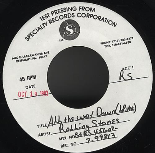 The Rolling Stones All The Way Down - Test Pressing 7" vinyl single (7 inch record / 45) US ROL07AL371868