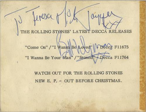 The Rolling Stones Autographed Publicity Card memorabilia UK ROLMMAU490483