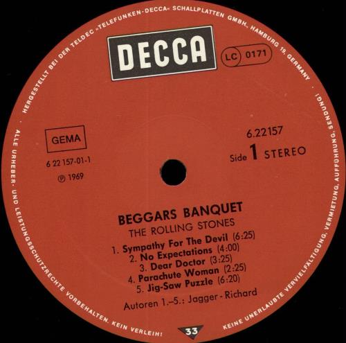 The Rolling Stones Beggars Banquet vinyl LP album (LP record) German ROLLPBE211317