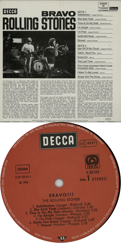 The Rolling Stones Bravo vinyl LP album (LP record) German ROLLPBR77727