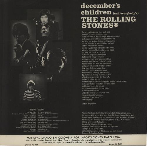 The Rolling Stones December's Children (And Everybody's) vinyl LP album (LP record) Colombian ROLLPDE327264