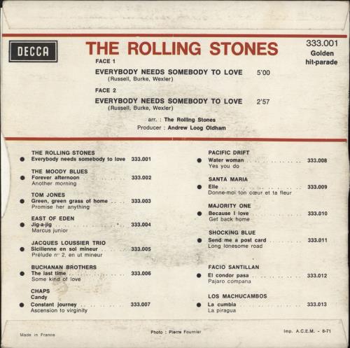 The Rolling Stones Everybody Needs Somebody To Love 7" vinyl single (7 inch record / 45) French ROL07EV56857
