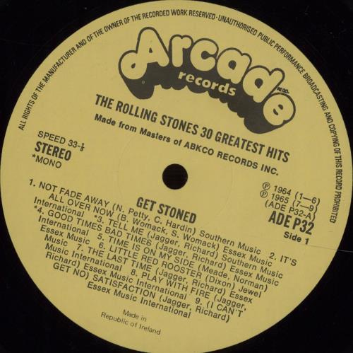 The Rolling Stones Get Stoned - 30 Greatest Hits 2-LP vinyl record set (Double LP Album) Irish ROL2LGE77754