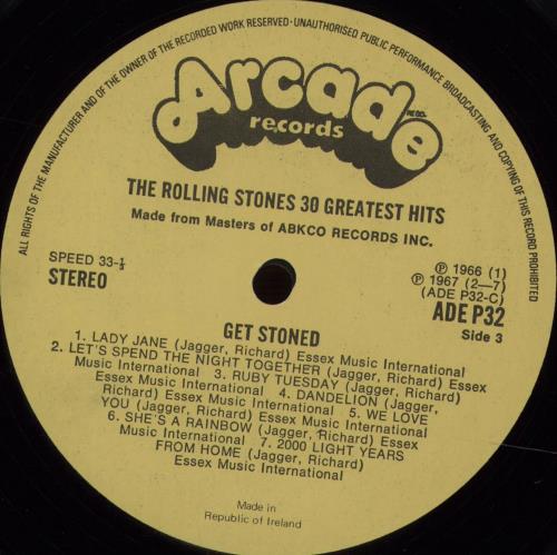 The Rolling Stones Get Stoned - 30 Greatest Hits 2-LP vinyl record set (Double LP Album) Irish ROL2LGE77754