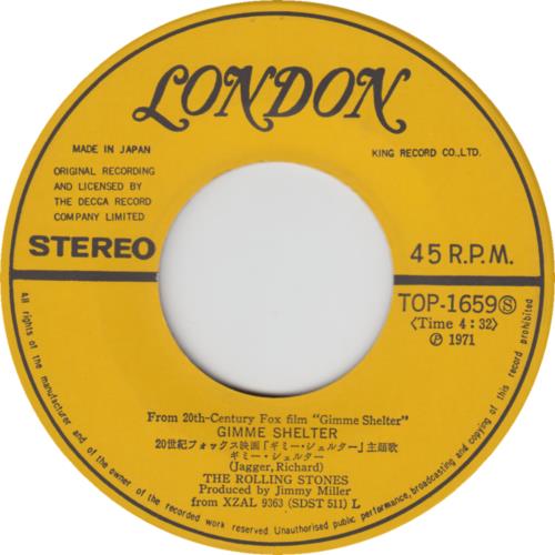 The Rolling Stones Gimme Shelter - �500 Stickered 7" vinyl single (7 inch record / 45) Japanese ROL07GI625004
