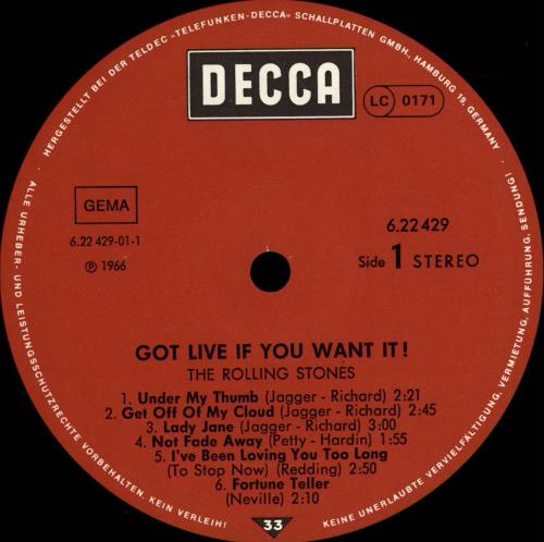 The Rolling Stones Got Live If You Want It! - Decca vinyl LP album (LP record) German ROLLPGO77832
