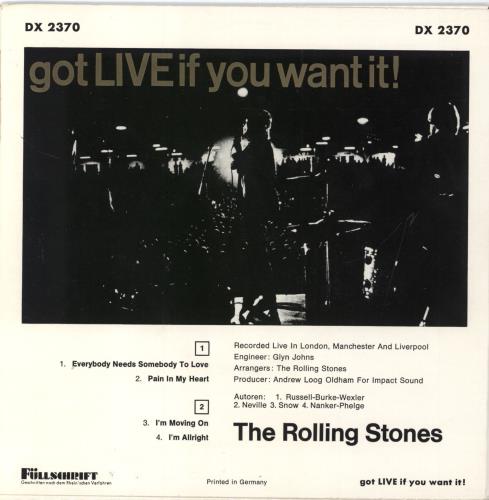 The Rolling Stones Got LIVE If You Want It! 7" vinyl single (7 inch record / 45) German ROL07GO793461