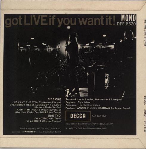 The Rolling Stones Got Live If You Want It EP - 1st - WOL 7" vinyl single (7 inch record / 45) UK ROL07GO767095