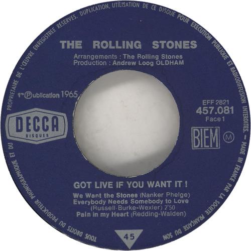 The Rolling Stones Got Live If You Want It EP - 7-65 - Hexagonal 7" vinyl single (7 inch record / 45) French ROL07GO215095