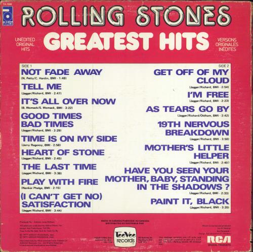 The Rolling Stones Greatest Hits Volume 1 vinyl LP album (LP record) Canadian ROLLPGR306892