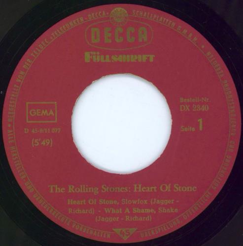 The Rolling Stones Heart Of Stone 7" vinyl single (7 inch record / 45) German ROL07HE793462