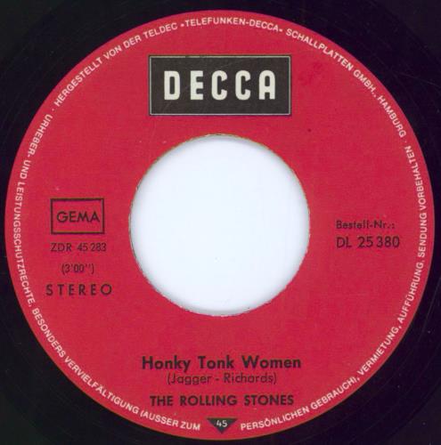 The Rolling Stones Honky Tonk Women 7" vinyl single (7 inch record / 45) German ROL07HO793578