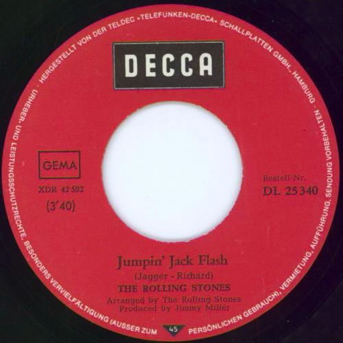 The Rolling Stones Jumpin' Jack Flash - 1st 7" vinyl single (7 inch record / 45) German ROL07JU133060
