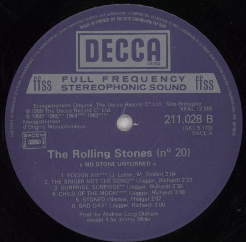 The Rolling Stones No Stone Unturned vinyl LP album (LP record) French ROLLPNO282725