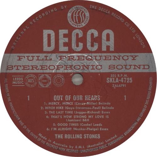 The Rolling Stones Out Of Our Heads vinyl LP album (LP record) Australian ROLLPOU727656