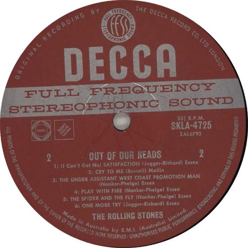 The Rolling Stones Out Of Our Heads vinyl LP album (LP record) Australian ROLLPOU727656