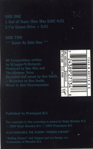 The Rolling Stones Out Of Tears cassette single UK ROLCSOU45300