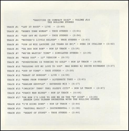 The Rolling Stones Rarities On Compact Disc Vol 16 CD album (CDLP) US ROLCDRA24242