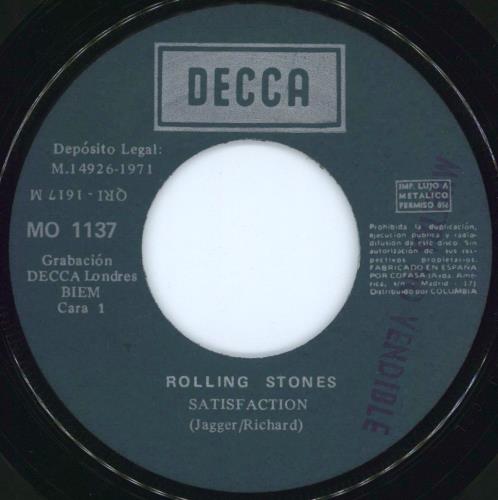 The Rolling Stones Satisfaction - Sample 7" vinyl single (7 inch record / 45) Spanish ROL07SA778462