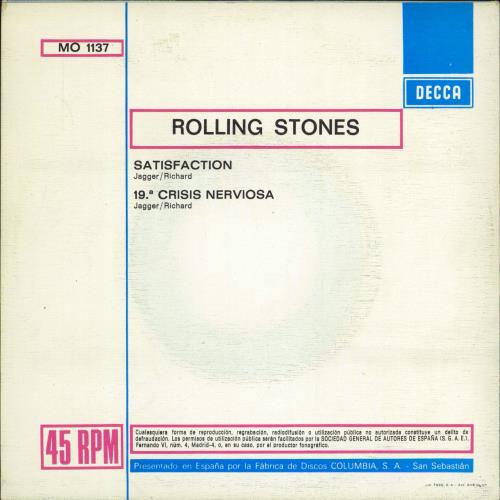 The Rolling Stones Satisfaction - Sample 7" vinyl single (7 inch record / 45) Spanish ROL07SA778462