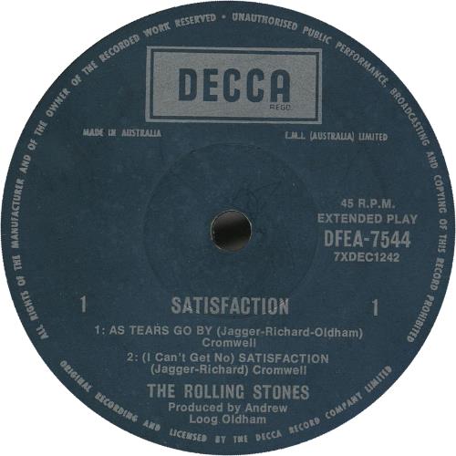 The Rolling Stones Satisfaction 7" vinyl single (7 inch record / 45) Australian ROL07SA740889