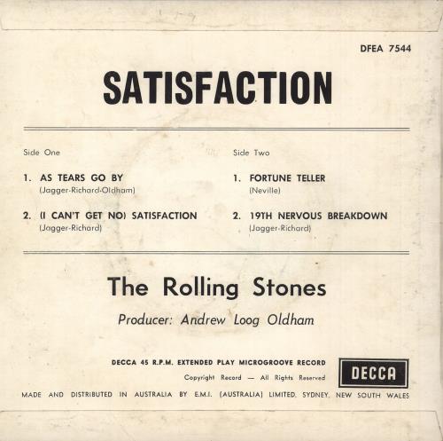 The Rolling Stones Satisfaction 7" vinyl single (7 inch record / 45) Australian ROL07SA740889