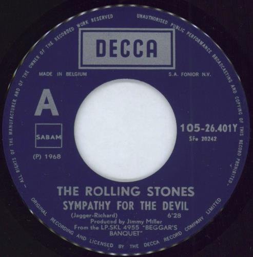 The Rolling Stones Sympathy For The Devil 7" vinyl single (7 inch record / 45) Belgian ROL07SY790075