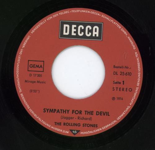 The Rolling Stones Sympathy For The Devil 7" vinyl single (7 inch record / 45) German ROL07SY793600