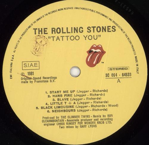 The Rolling Stones Tattoo You vinyl LP album (LP record) Italian ROLLPTA727274