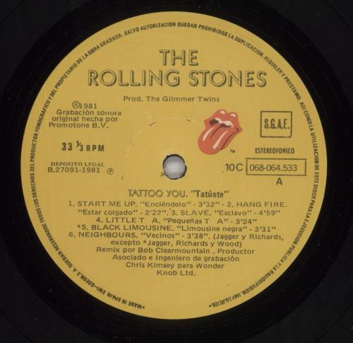 The Rolling Stones Tattoo You vinyl LP album (LP record) Spanish ROLLPTA864136