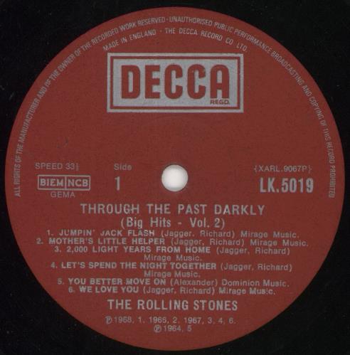 The Rolling Stones Through The Past Darkly - 3rd vinyl LP album (LP record) UK ROLLPTH744005