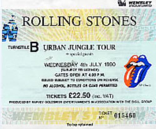 The Rolling Stones Urban Jungle Tour Ticket Stubb 4/7/90 memorabilia UK ROLMMUR254839