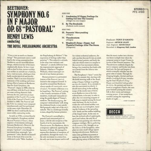 The Royal Philharmonic Orchestra Beethoven: "Pastoral" Symphony No. 6 In F Major, Op. 68 vinyl LP album (LP record) UK RPOLPBE690335