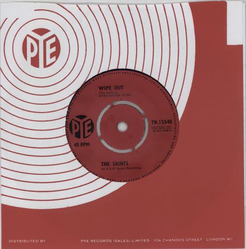 The Saints (60s) Wipe Out 7" vinyl single (7 inch record / 45) UK 13-07WI753235