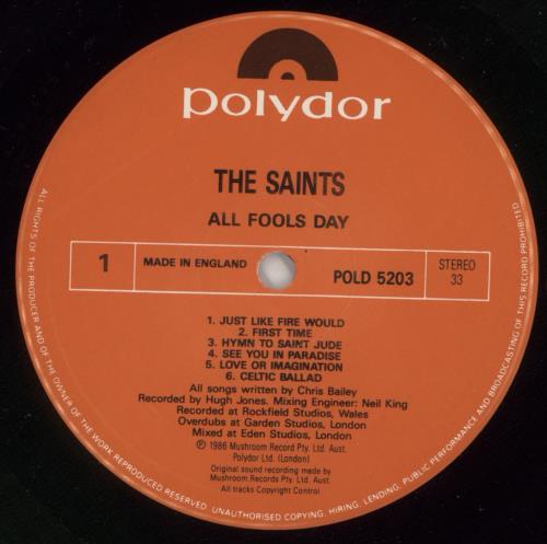 The Saints All Fools Day - Gold promo stamped vinyl LP album (LP record) UK IASLPAL586435
