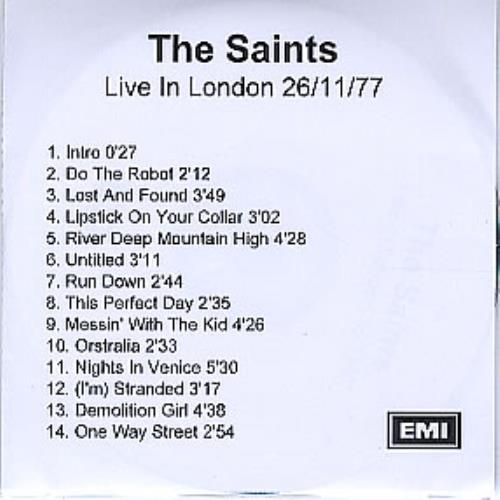 The Saints Live In London 26/11/77 CD-R acetate UK IASCRLI293696