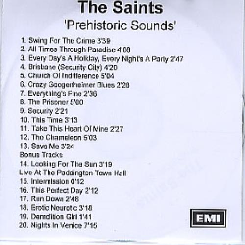 The Saints Prehistoric Sounds CD-R acetate UK IASCRPR293704