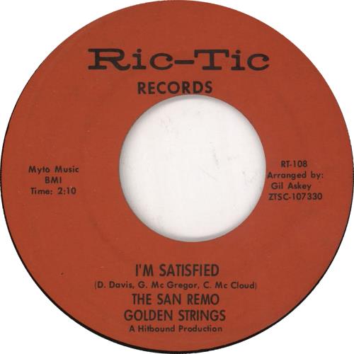 The San Remo Strings I'm Satisfied 7" vinyl single (7 inch record / 45) US SN207IM728187