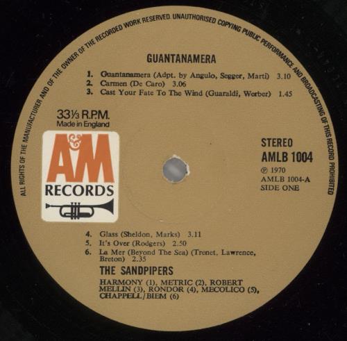 The Sandpipers Guantanamera - Sticker vinyl LP album (LP record) UK SDPLPGU875689