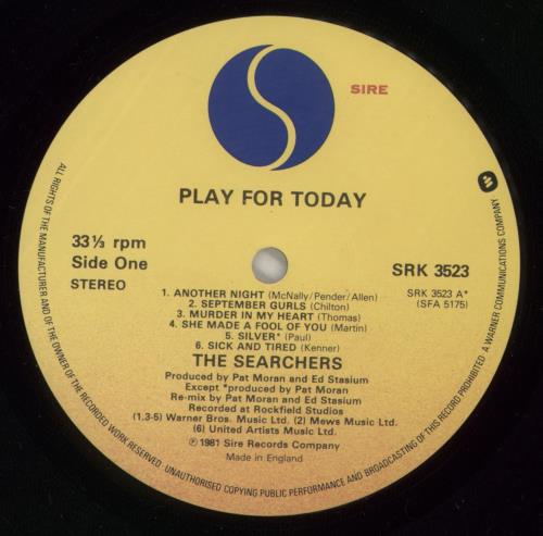 The Searchers Play For Today vinyl LP album (LP record) UK SRCLPPL363568