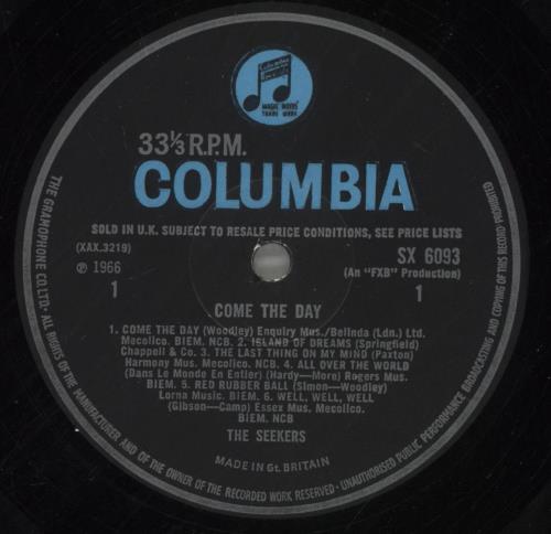 The Seekers Come The Day vinyl LP album (LP record) UK SEKLPCO615511