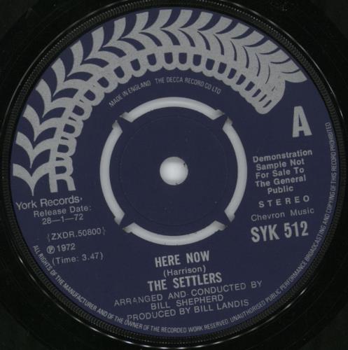 The Settlers Here Now 7" vinyl single (7 inch record / 45) UK ER207HE815349