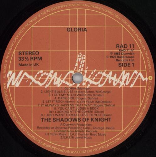 The Shadows Of Knight Gloria vinyl LP album (LP record) UK SOKLPGL820151
