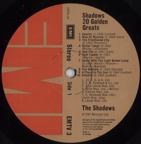 The Shadows 20 Golden Greats - glossy p/s - EX vinyl LP album (LP record) UK SHDLPGO804733