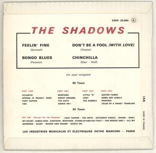 The Shadows Feelin' Fine EP 7" vinyl single (7 inch record / 45) French SHD07FE267434