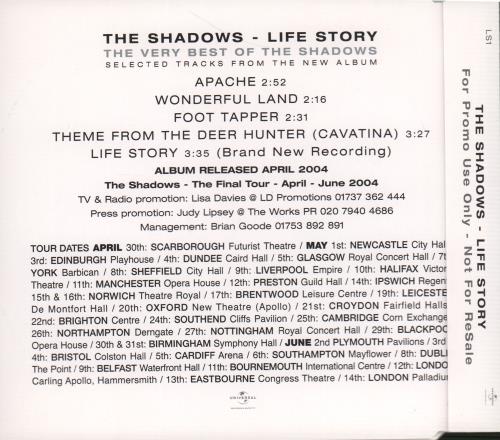 The Shadows Life Story - Sampler CD single (CD5 / 5") UK SHDC5LI276818