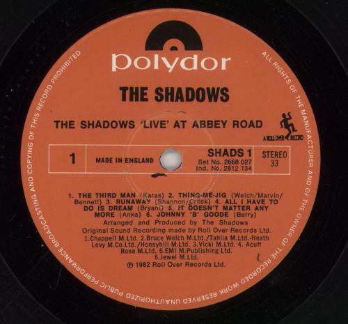 The Shadows Live At Abbey Road vinyl LP album (LP record) UK SHDLPLI232198